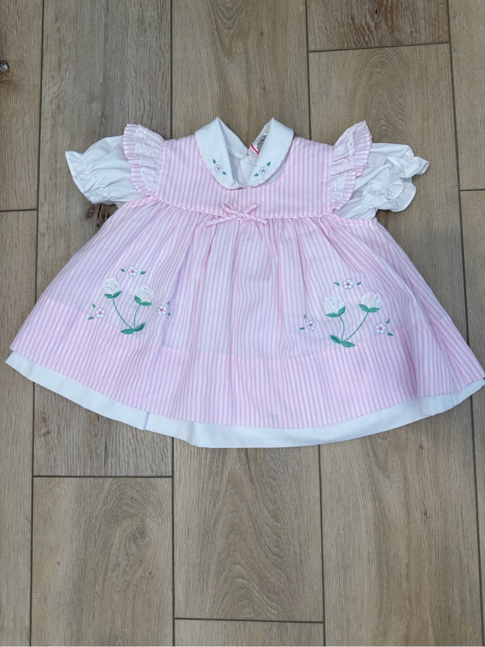 Vintage 24M Pink Stripe Embroidered Floral Heirloom Baby Dress